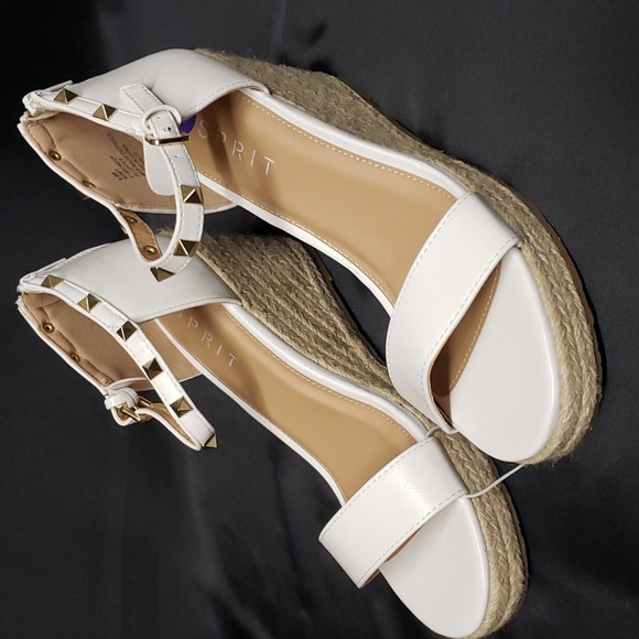 Esprit NWT "Romy" White Wedge Ankle Wrap Studded Sandal - Picture 1 of 6